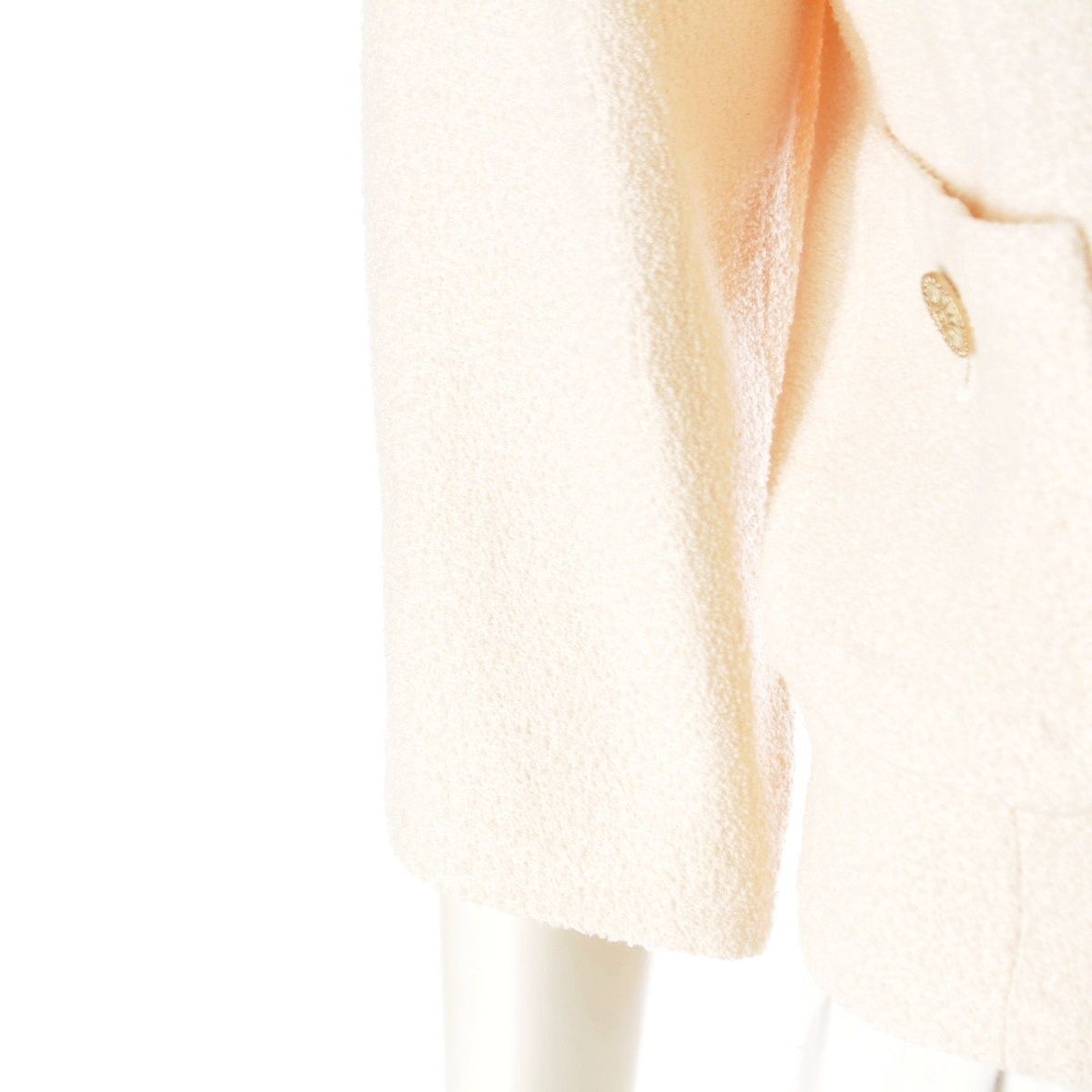 Chanel Wool Nylon CC Logo Cropped Collarless Jacket Top Ivory 34 — view 6