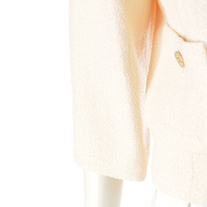 Chanel Wool Nylon CC Logo Cropped Collarless Jacket Top Ivory 34 — view 6