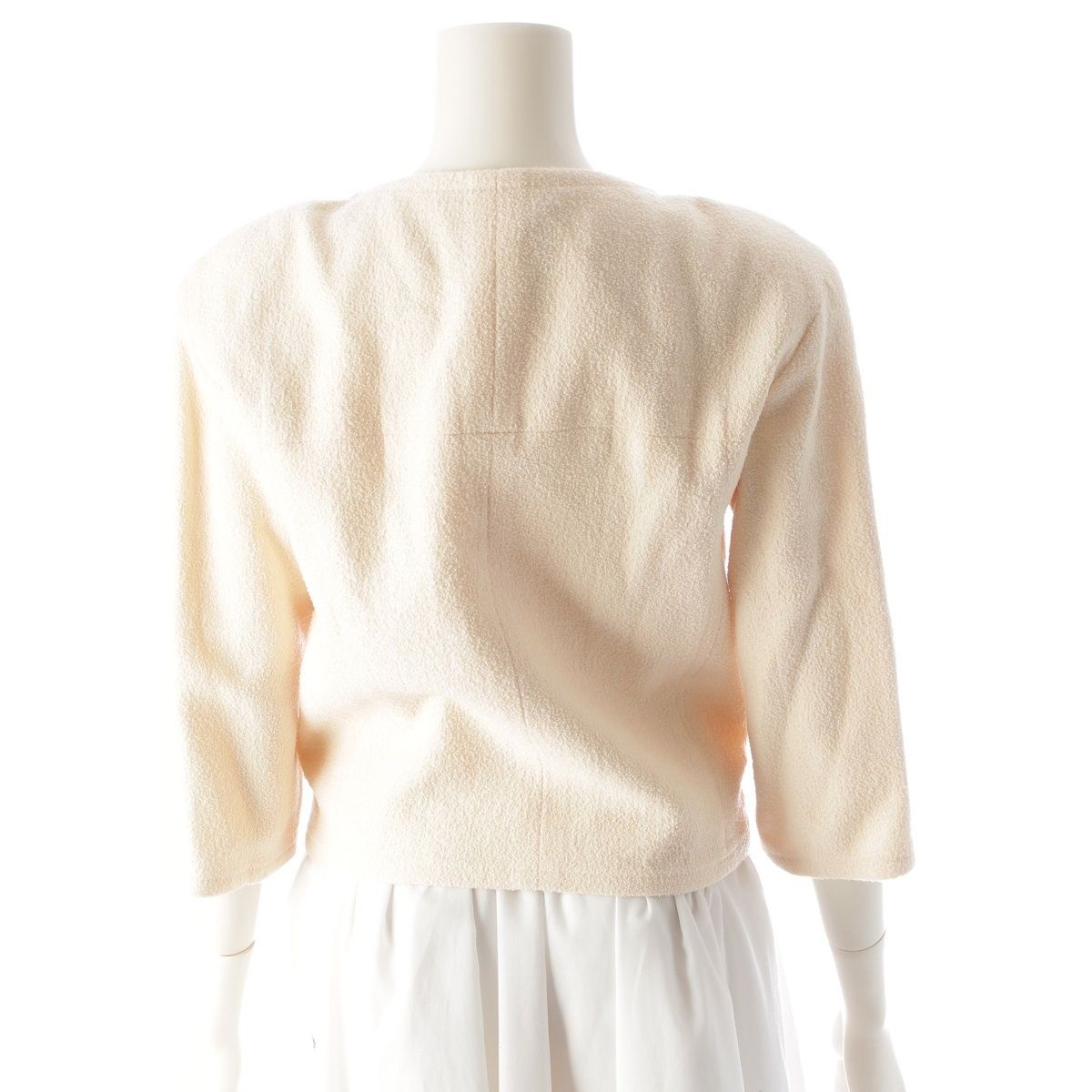 Chanel Wool Nylon CC Logo Cropped Collarless Jacket Top Ivory 34 — view 4