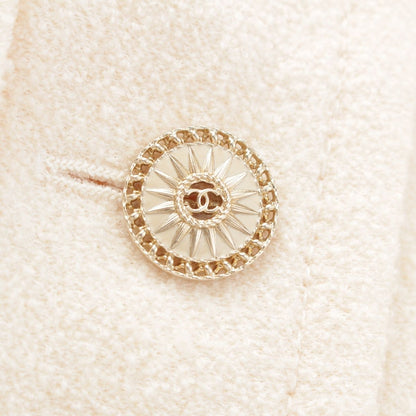 Chanel Wool Nylon CC Logo Cropped Collarless Jacket Top Ivory 34 — view 8