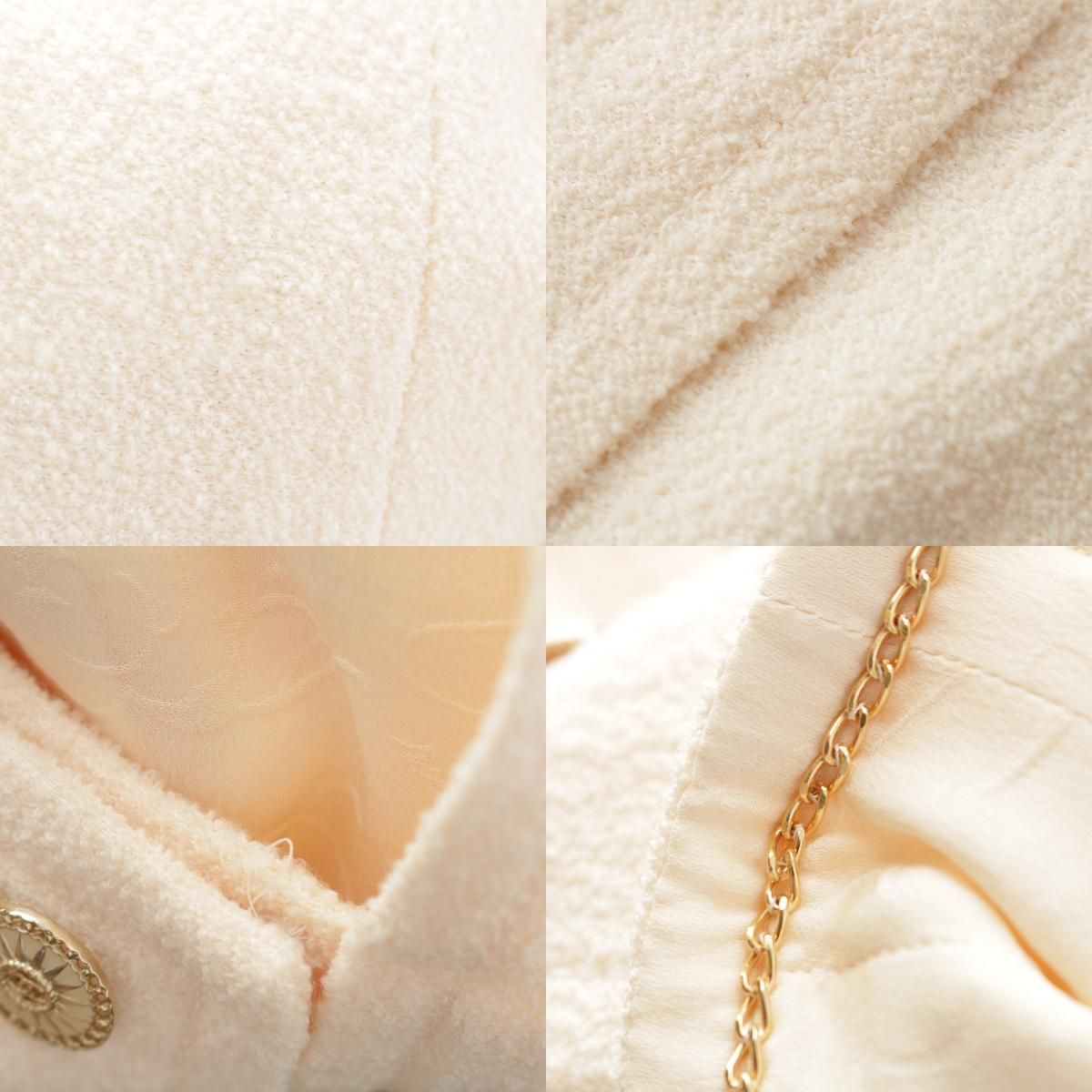 Chanel Wool Nylon CC Logo Cropped Collarless Jacket Top Ivory 34 — view 9