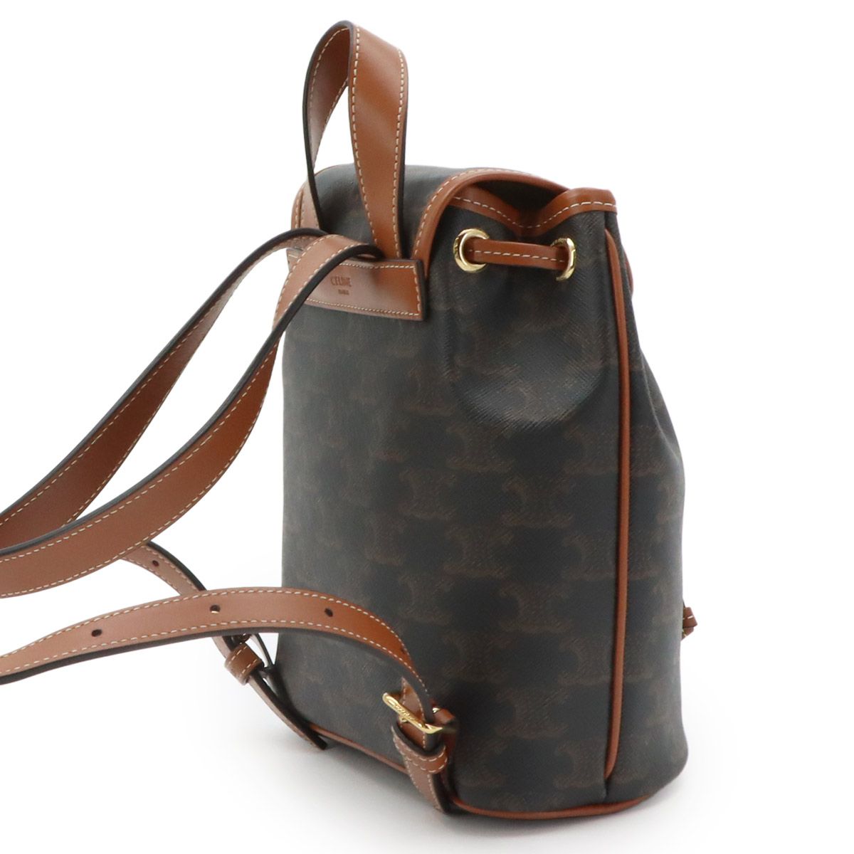 Celine Trio Mini Folco Backpack Leather Tan Brown Gold — view 4