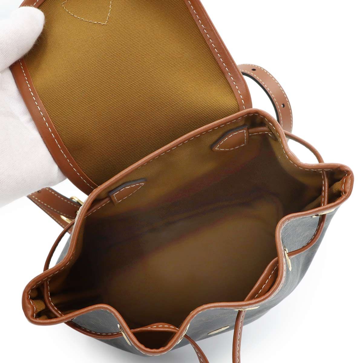 Celine Trio Mini Folco Backpack Leather Tan Brown Gold — view 7