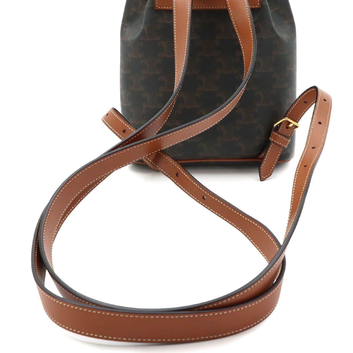Celine Trio Mini Folco Backpack Leather Tan Brown Gold — view 6