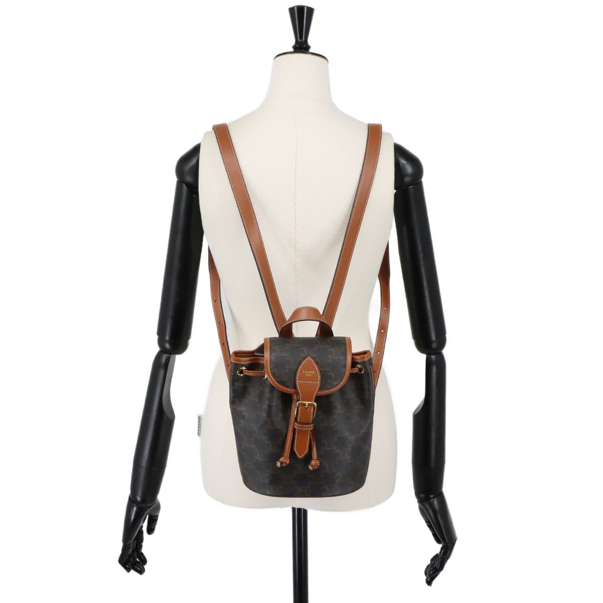 Celine Trio Mini Folco Backpack Leather Tan Brown Gold — view 9