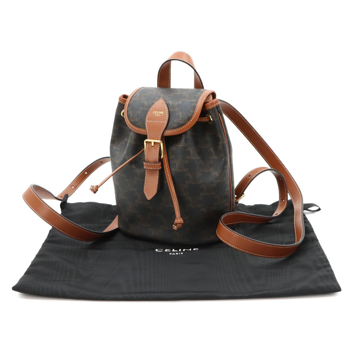 Celine Trio Mini Folco Backpack Leather Tan Brown Gold — view 2