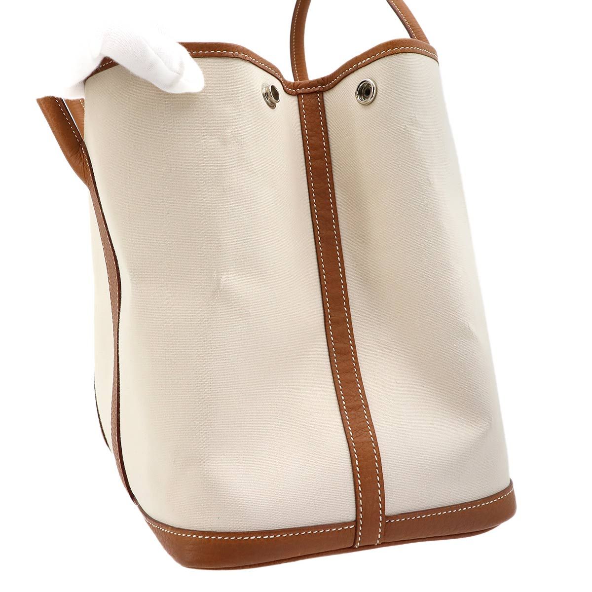 Hermes Garden Party 36 PM Tote Toile Officier Negonda Ecru Gold Silver — view 9