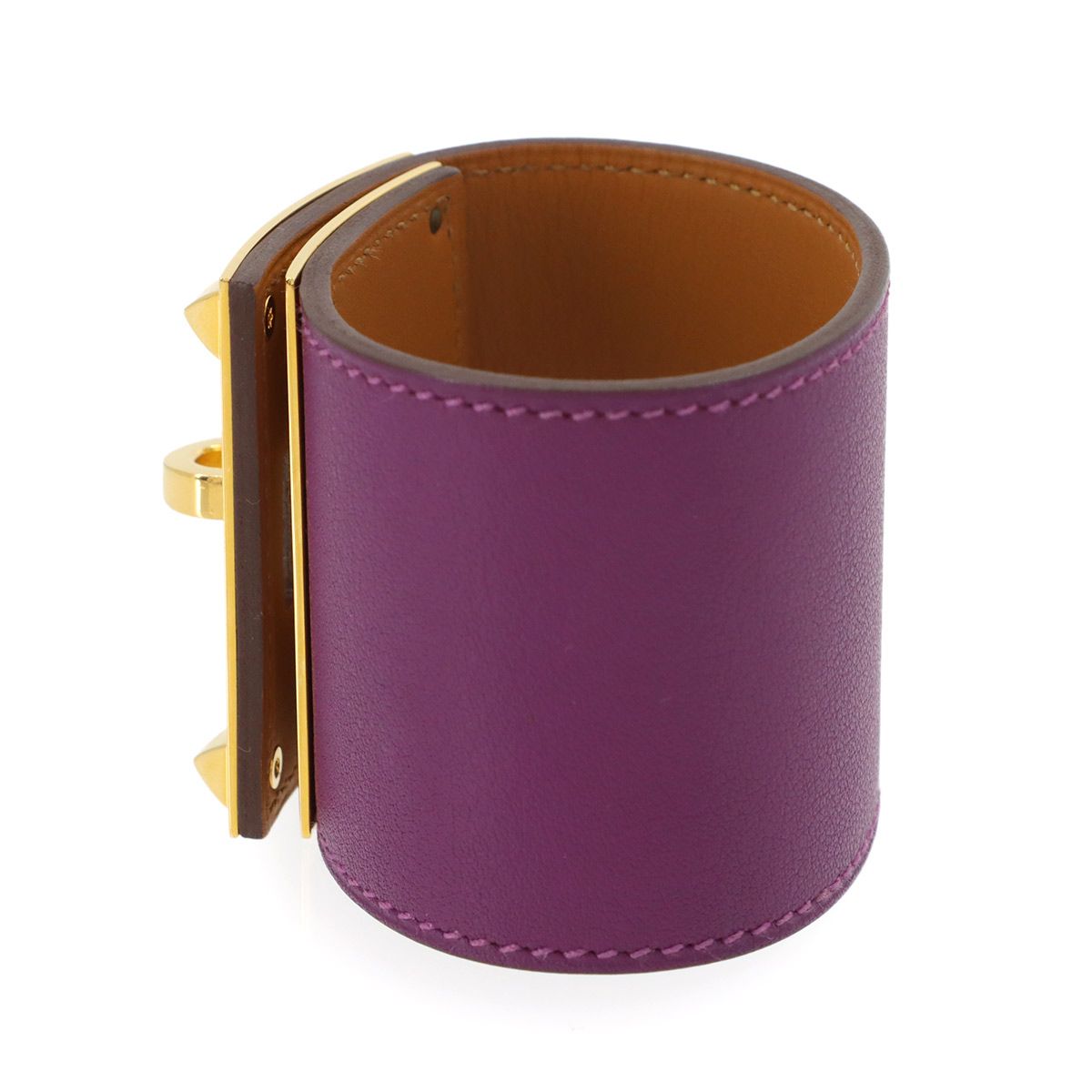Hermes Tall Bangle Bracelet Swift Anemone Gold Kelly — view 3