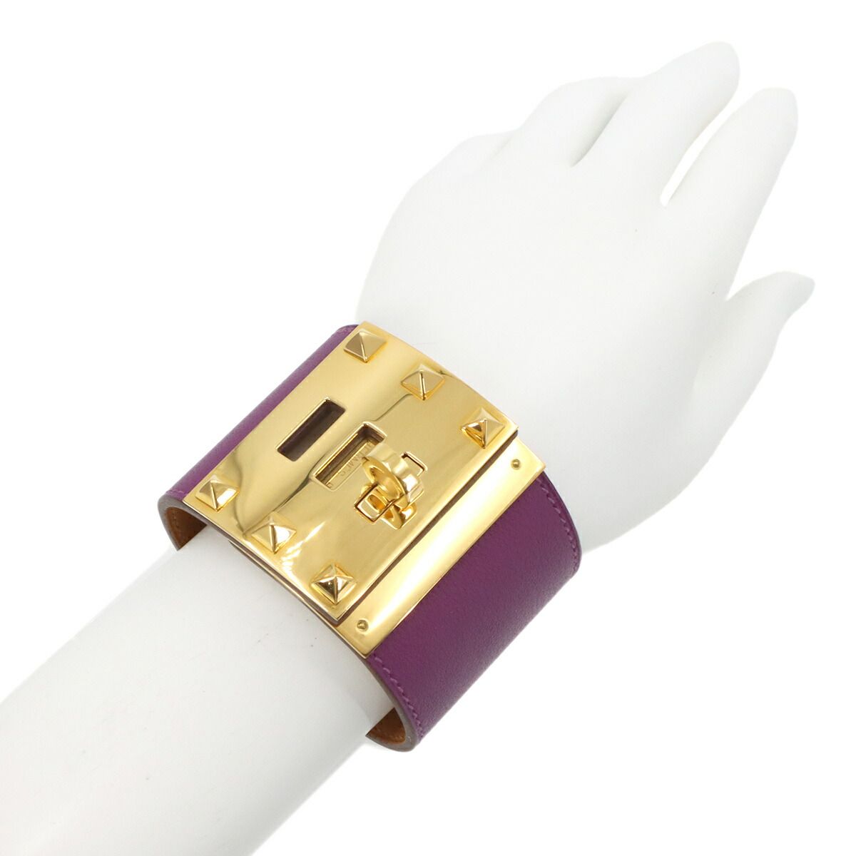 Hermes Tall Bangle Bracelet Swift Anemone Gold Kelly — view 9