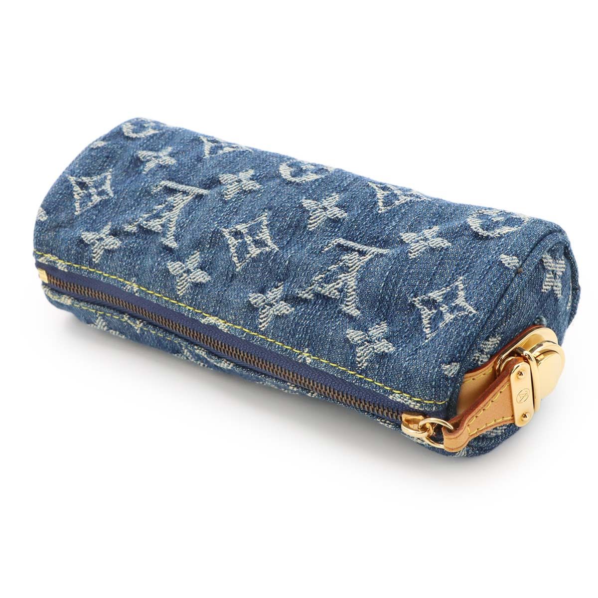 Louis Vuitton Monogram Denim Trousse Speedy GM Pouch Blue Gold — view 4