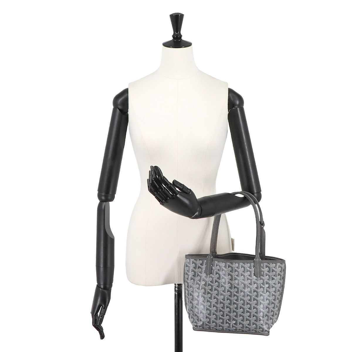 Goyard Anjou Mini Reversible Tote Leather Herringbone Gray — view 9