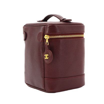 Chanel Vanity Hand Bag Caviar Leather Bordeaux CC Logo Gold — view 3