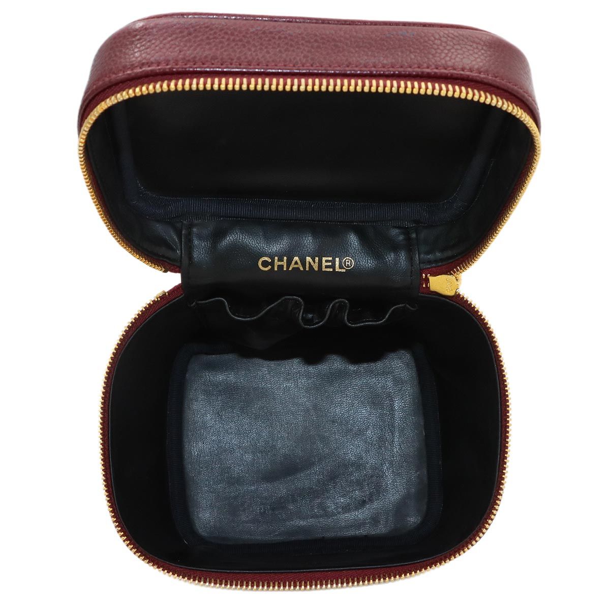 Chanel Vanity Hand Bag Caviar Leather Bordeaux CC Logo Gold — view 6