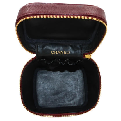 Chanel Vanity Hand Bag Caviar Leather Bordeaux CC Logo Gold — view 6