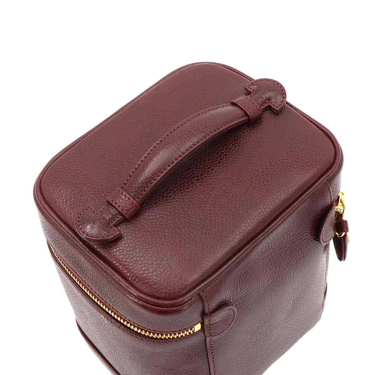 Chanel Vanity Hand Bag Caviar Leather Bordeaux CC Logo Gold — view 5