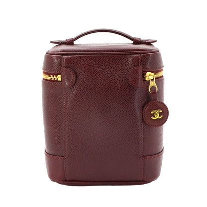 Chanel Vanity Hand Bag Caviar Leather Bordeaux CC Logo Gold — view 2