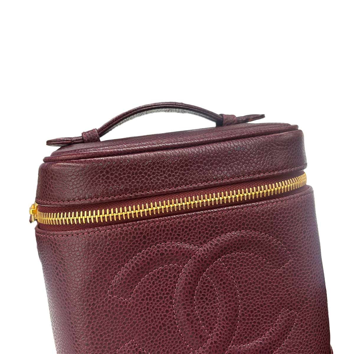 Chanel Vanity Hand Bag Caviar Leather Bordeaux CC Logo Gold — view 8
