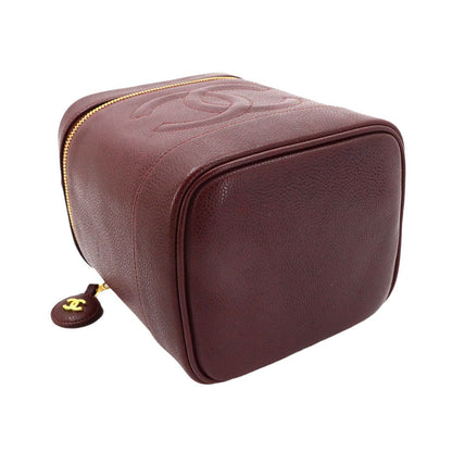 Chanel Vanity Hand Bag Caviar Leather Bordeaux CC Logo Gold — view 4