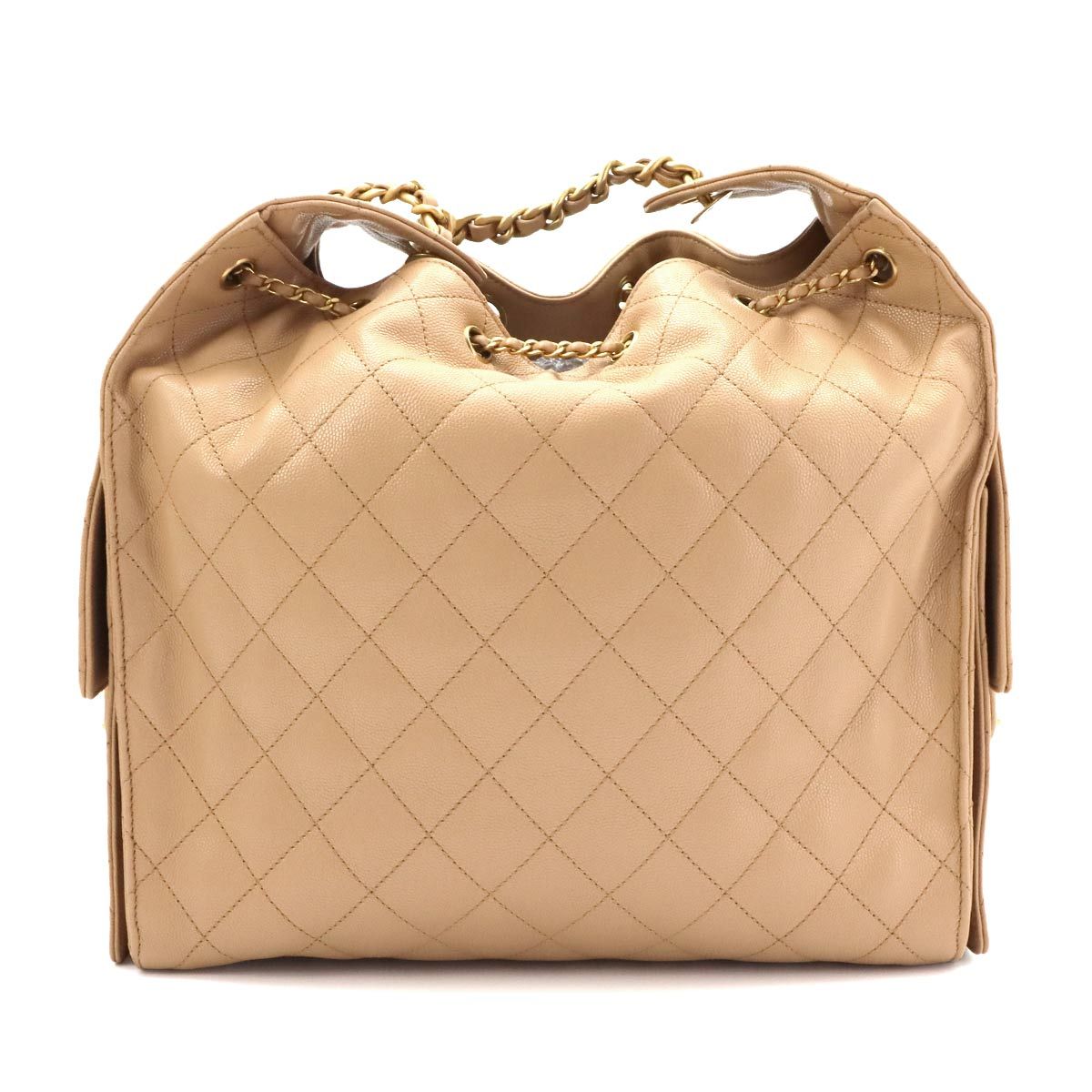 Chanel 25 Small Shoulder Bag Caviar Leather Beige Gold — view 3