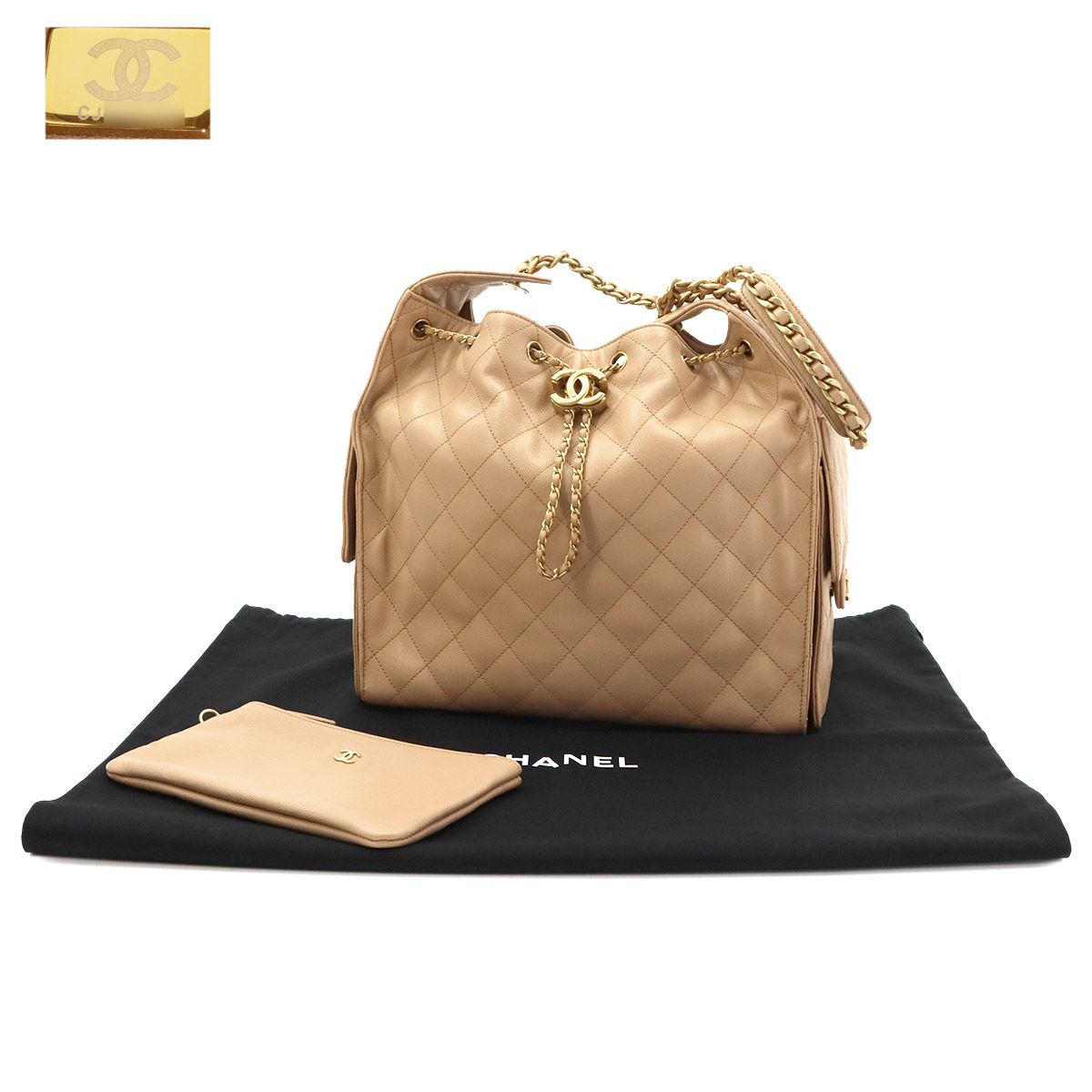 Chanel 25 Small Shoulder Bag Caviar Leather Beige Gold — view 2