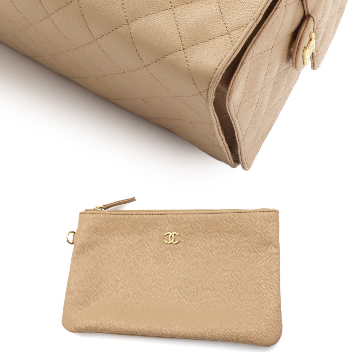 Chanel 25 Small Shoulder Bag Caviar Leather Beige Gold — view 9