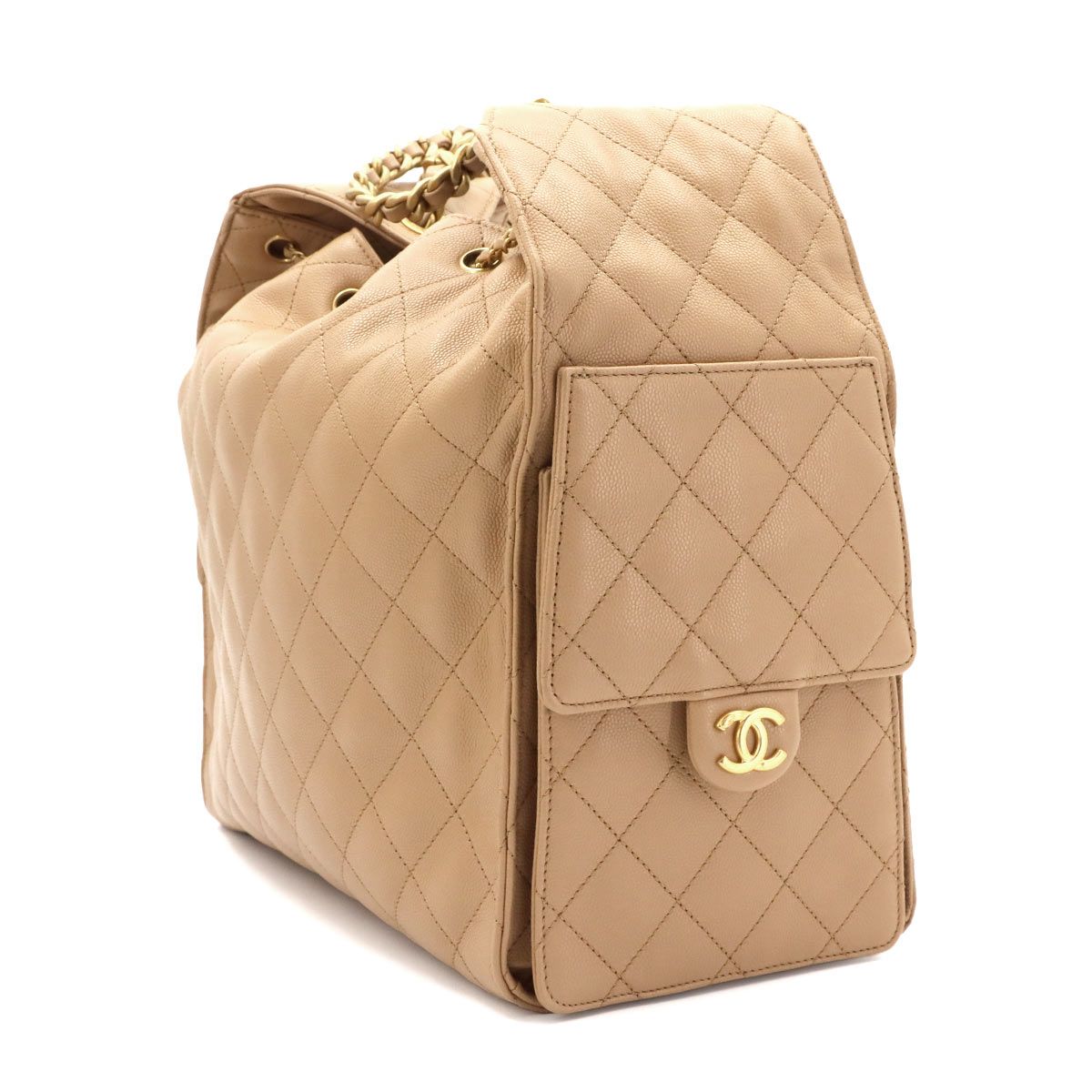Chanel 25 Small Shoulder Bag Caviar Leather Beige Gold — view 4