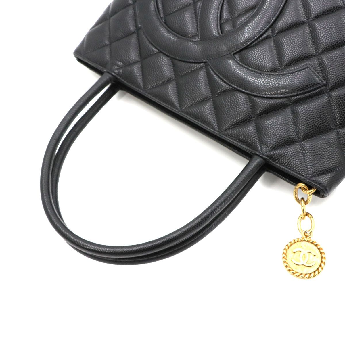 Chanel Medallion Tote Caviar Leather Black Gold Vintage — view 6