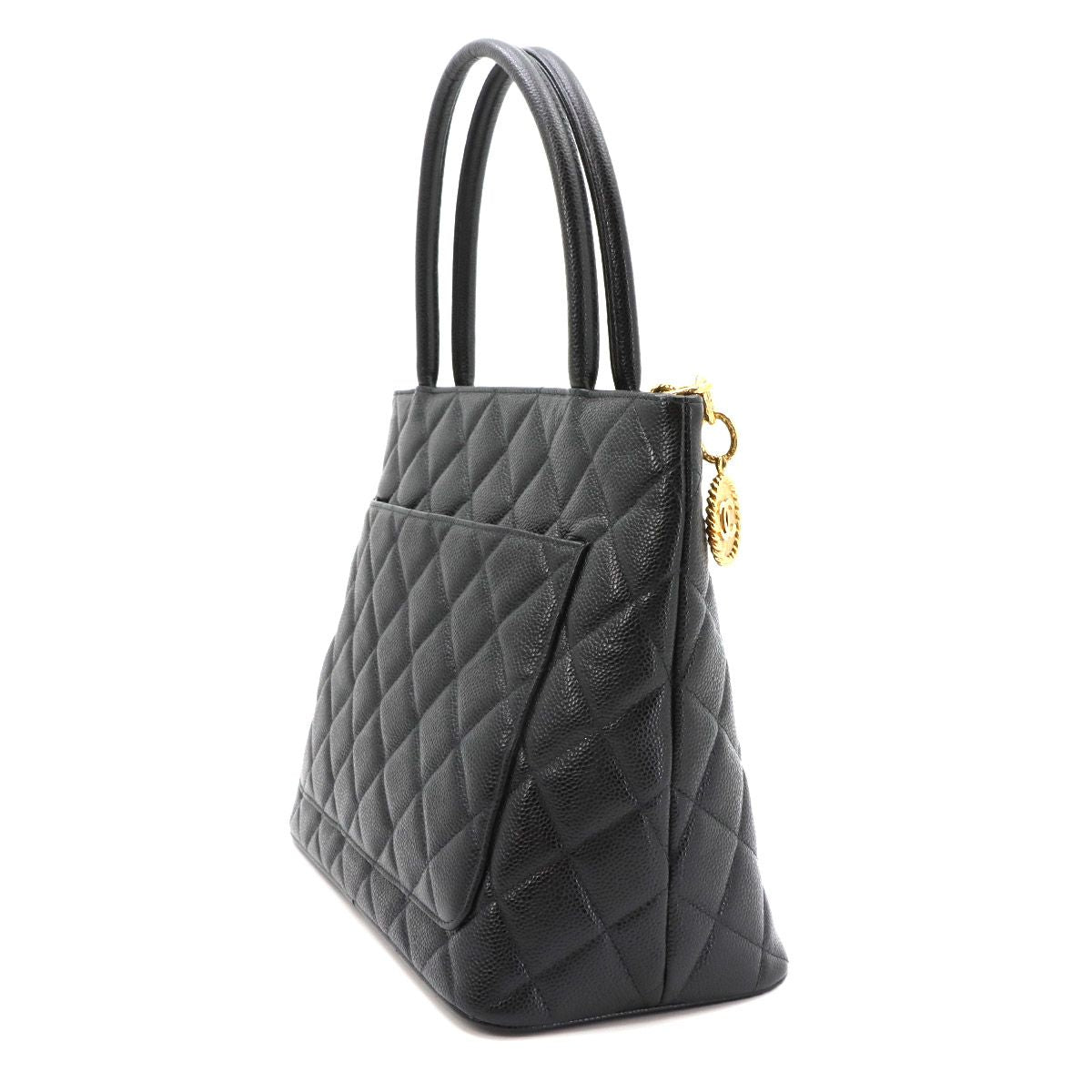 Chanel Medallion Tote Caviar Leather Black Gold Vintage — view 4