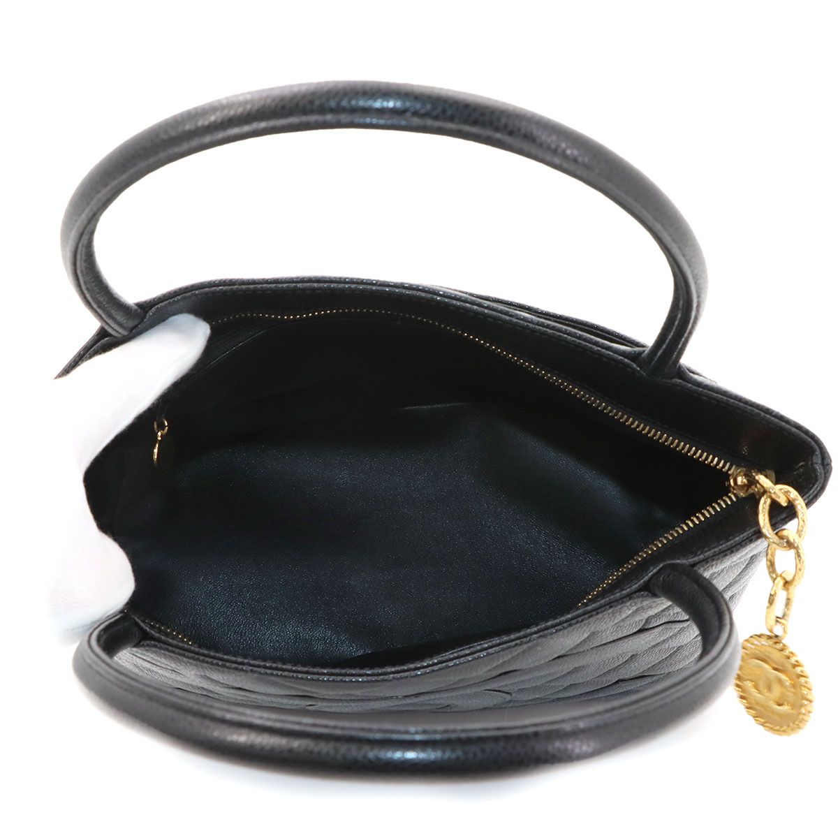 Chanel Medallion Tote Caviar Leather Black Gold Vintage — view 7