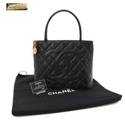 Chanel Medallion Tote Caviar Leather Black Gold Vintage — view 2