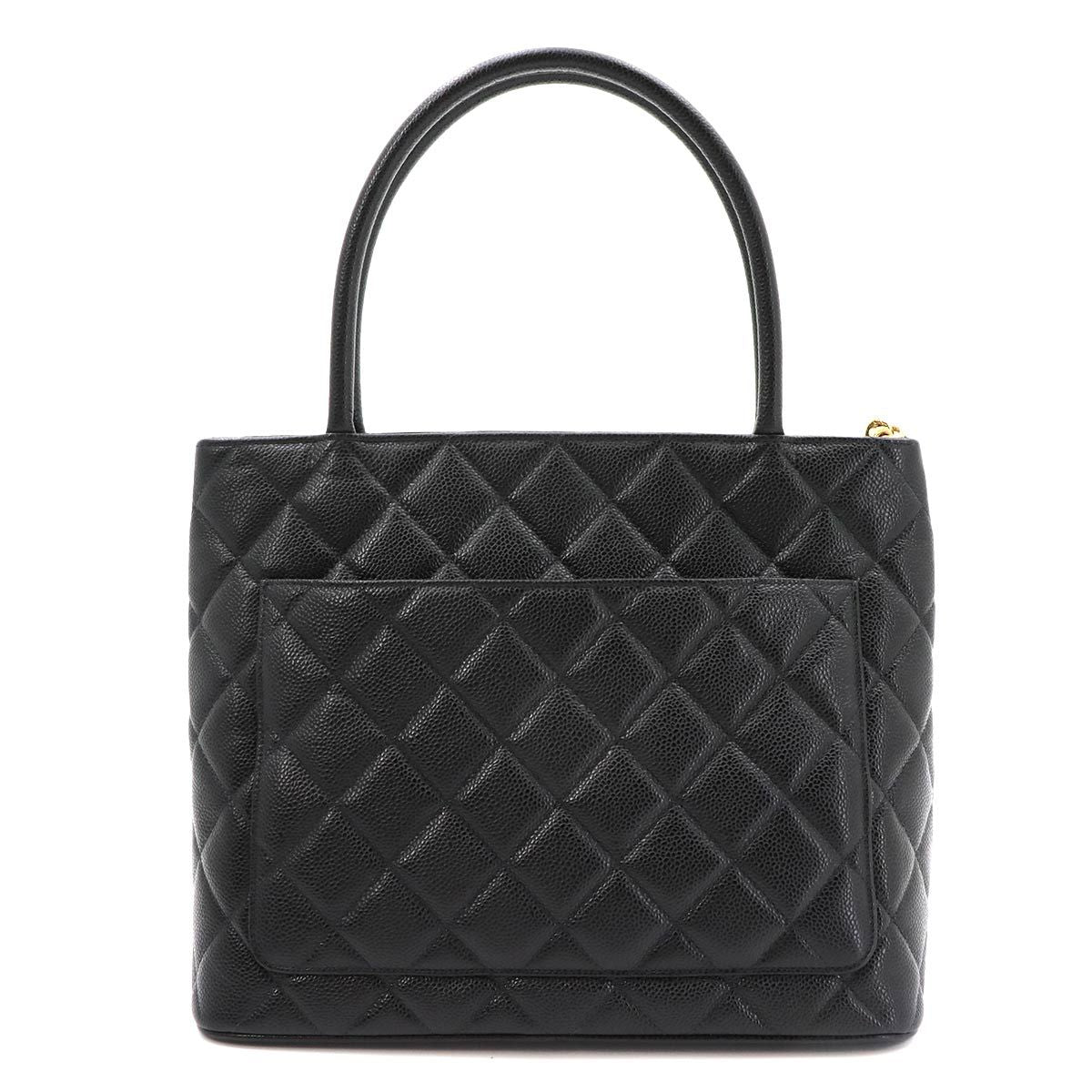 Chanel Medallion Tote Caviar Leather Black Gold Vintage — view 3