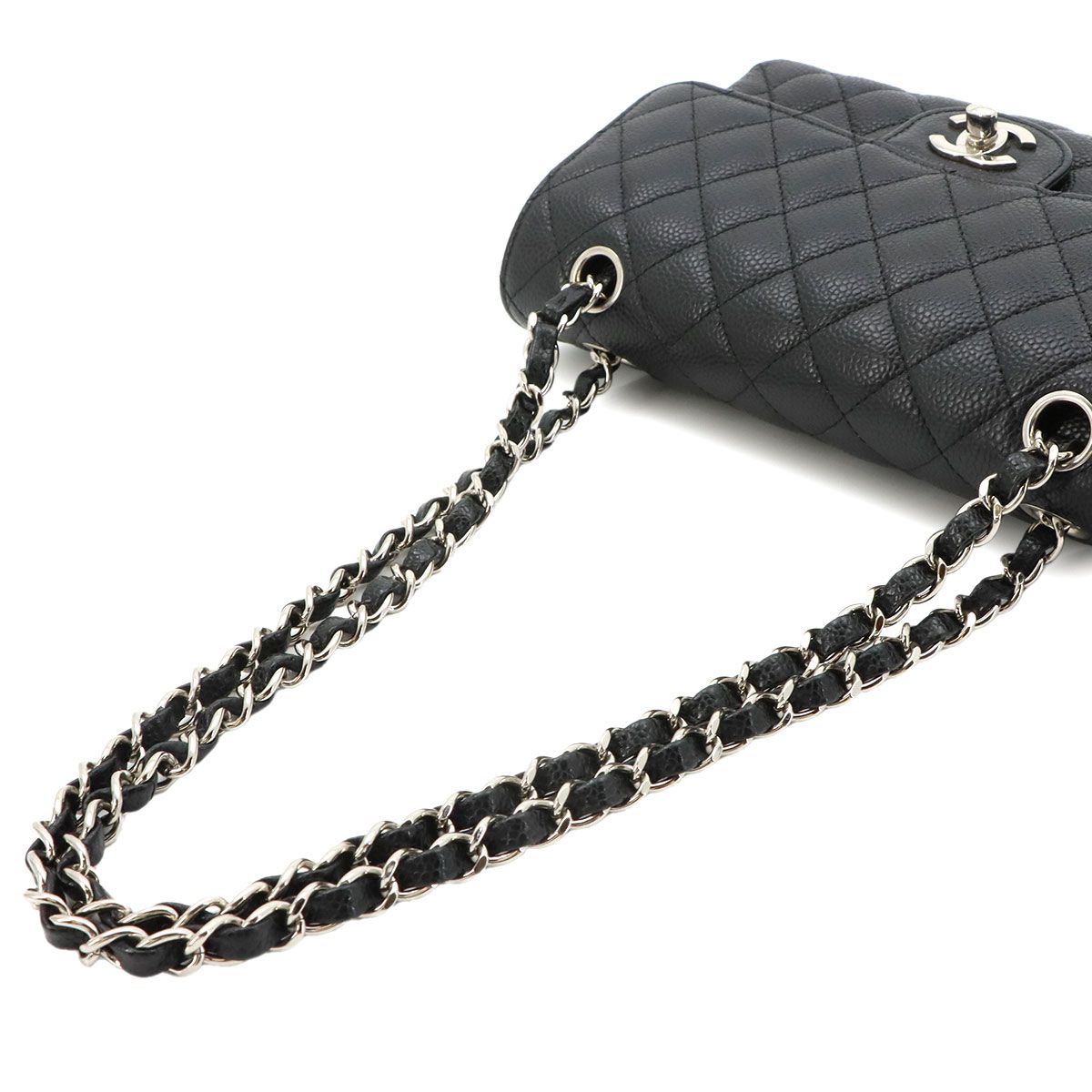 Chanel Quilted 23 Chain Shoulder Bag Caviar Leather Black Silver — view 6