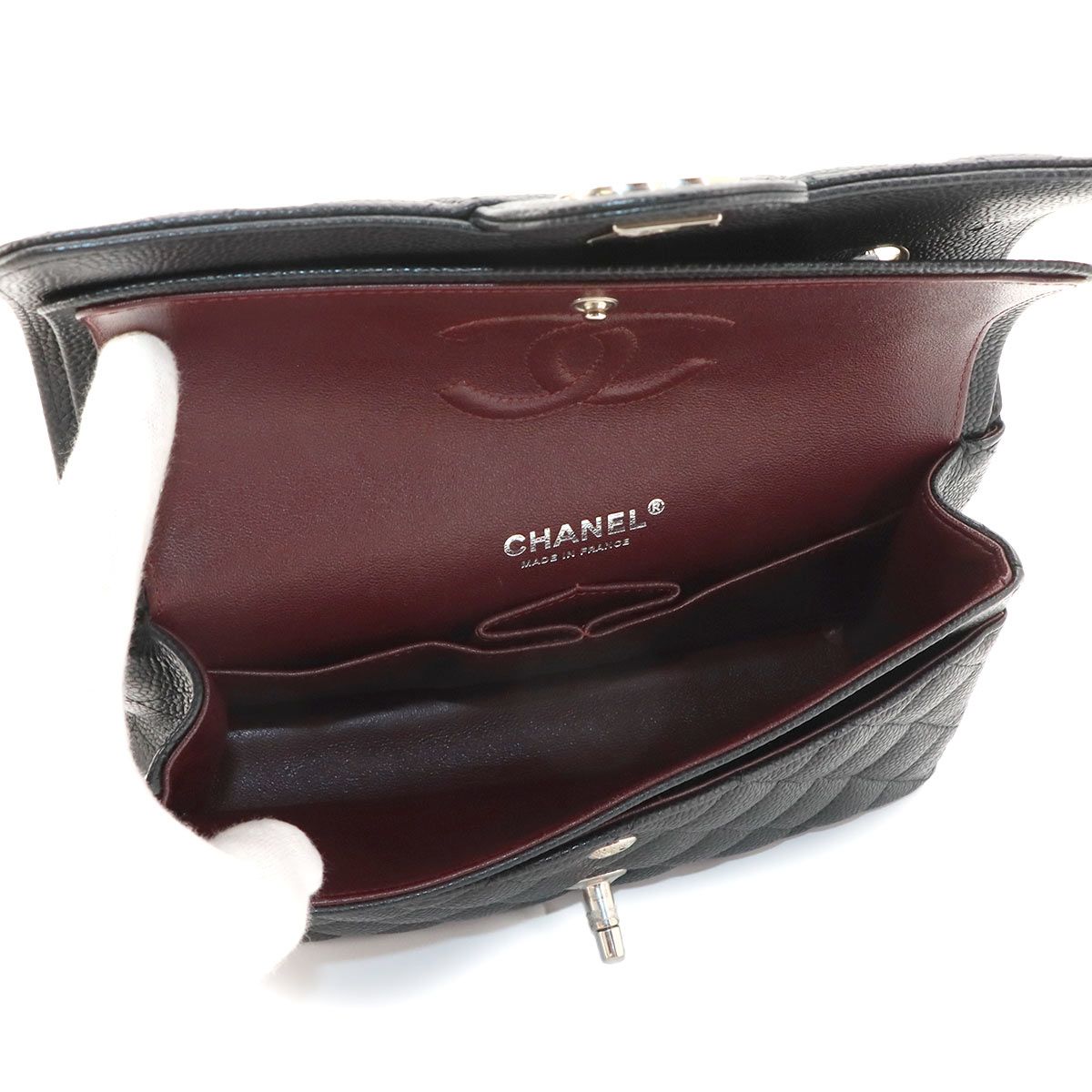 Chanel Quilted 23 Chain Shoulder Bag Caviar Leather Black Silver — view 8