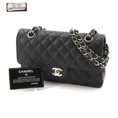Chanel Quilted 23 Chain Shoulder Bag Caviar Leather Black Silver — view 2