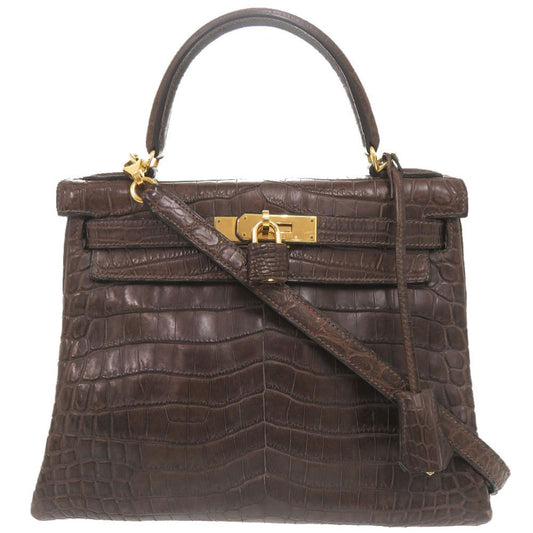 Hermes Kelly 28 Retourne Niloticus Mat Grielephant Gold Handbag Brown