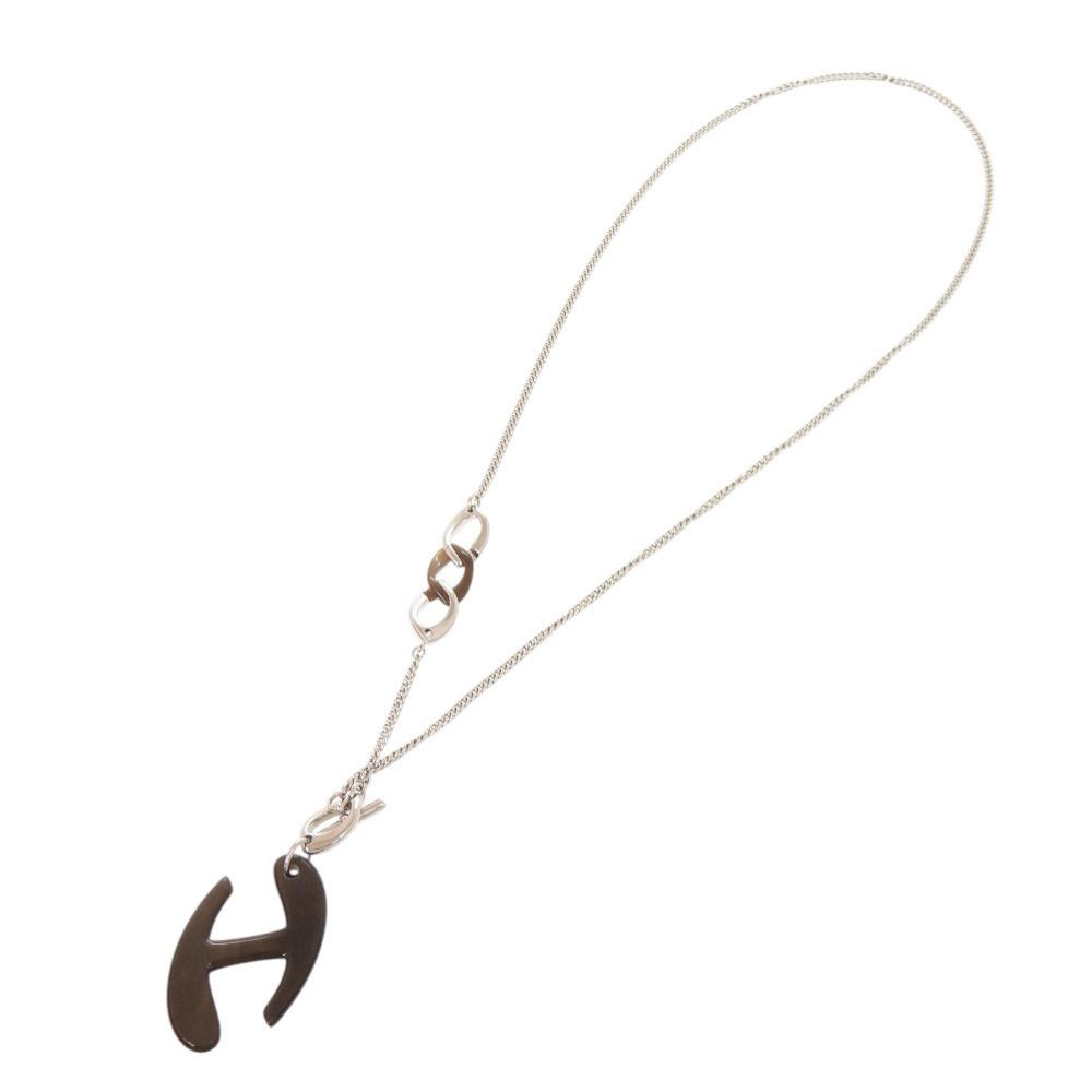 Hermes Chaine de Metal Buffalo Horn Silver Brown Pendant — view 4