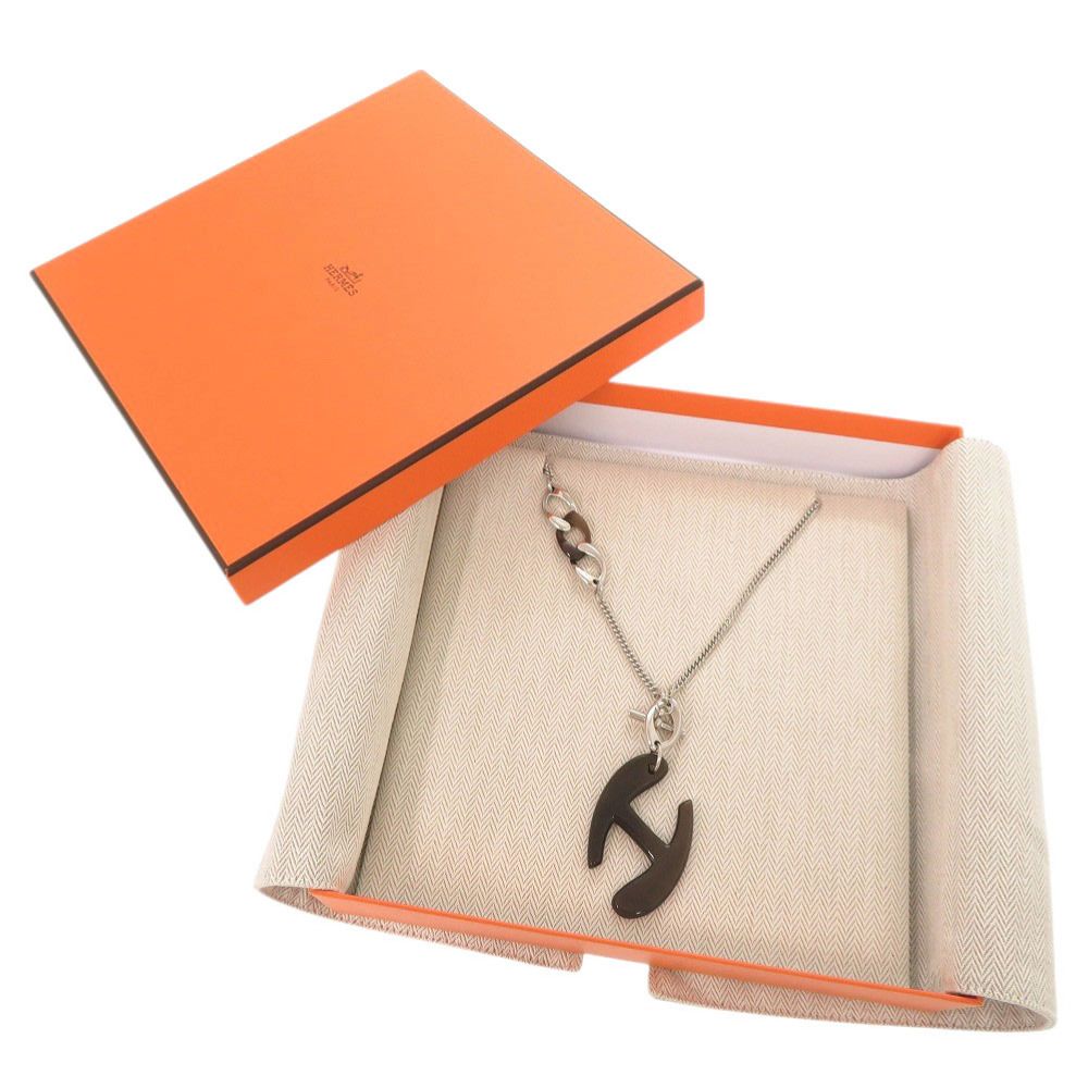 Hermes Chaine de Metal Buffalo Horn Silver Brown Pendant — view 2