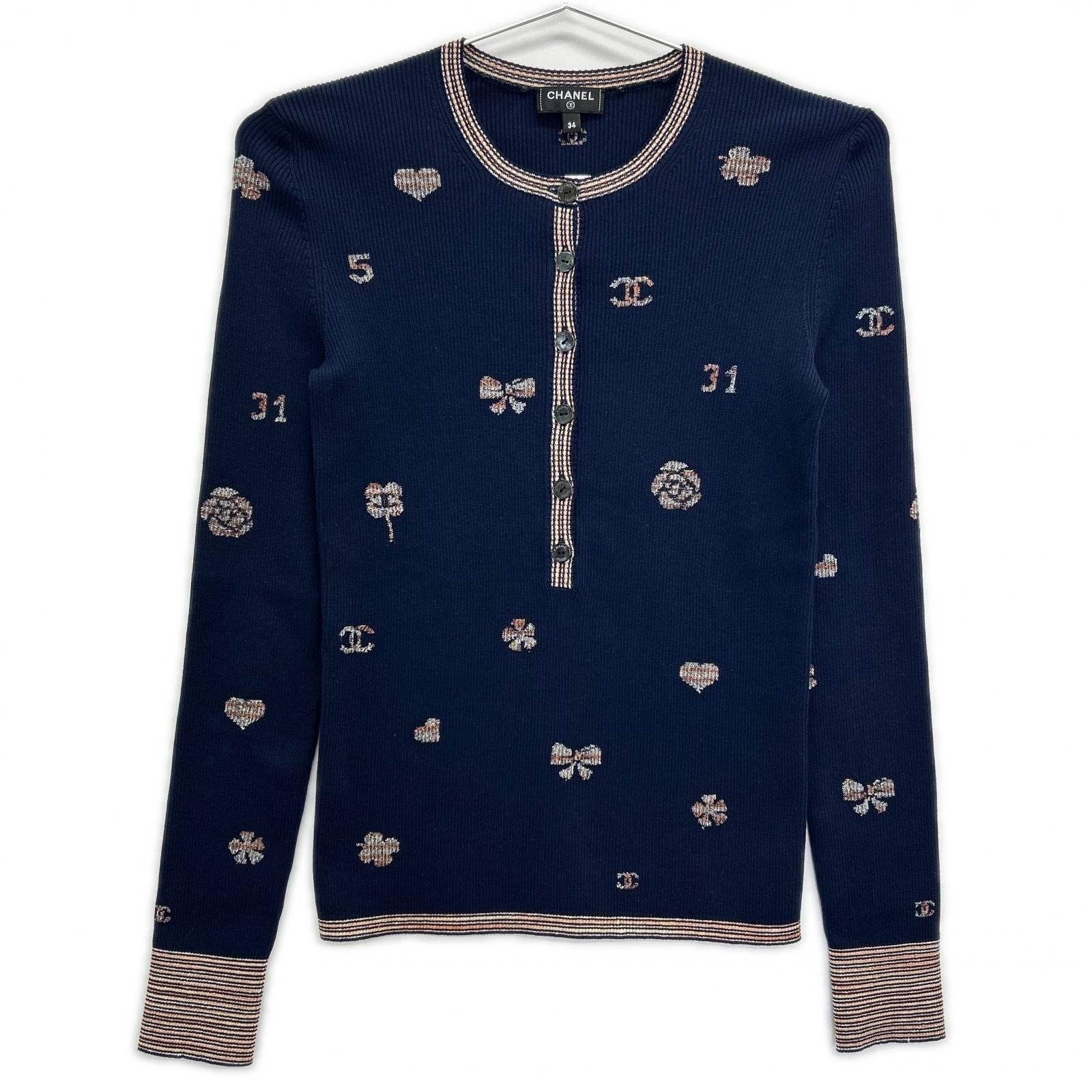 Chanel CC Logo Multi Embroidery Pullover Knit 34 Sweater