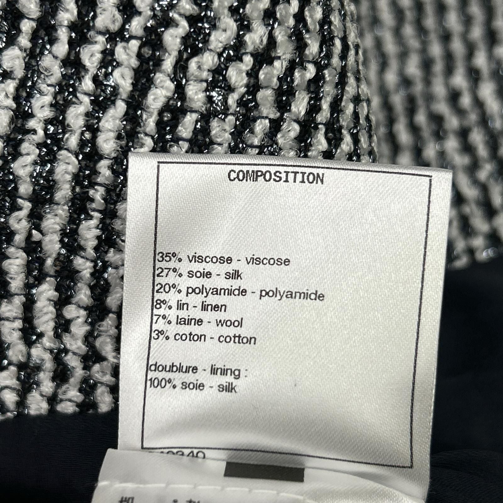 Chanel CC Logo Clear Button Silver Lamette Tweed Short 34 Jacket — view 8