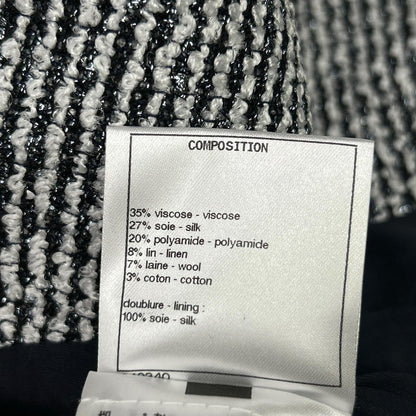Chanel CC Logo Clear Button Silver Lamette Tweed Short 34 Jacket — view 8