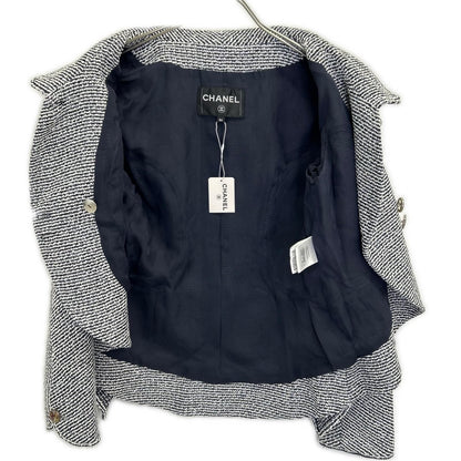 Chanel CC Logo Clear Button Silver Lamette Tweed Short 34 Jacket — view 5
