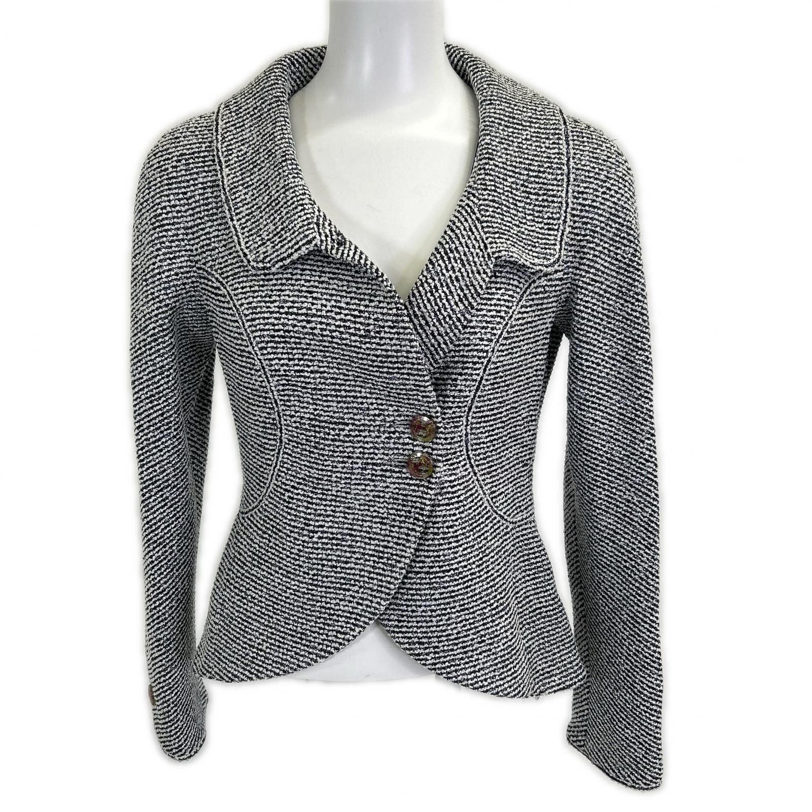 Chanel CC Logo Clear Button Silver Lamette Tweed Short 34 Jacket