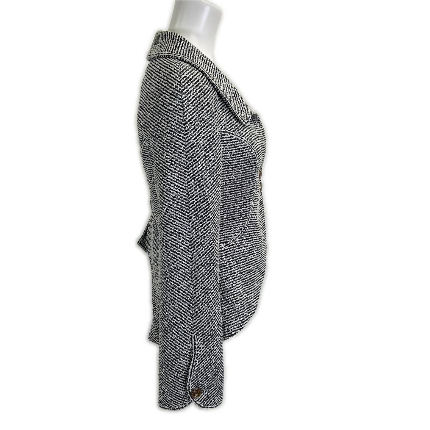 Chanel CC Logo Clear Button Silver Lamette Tweed Short 34 Jacket — view 4
