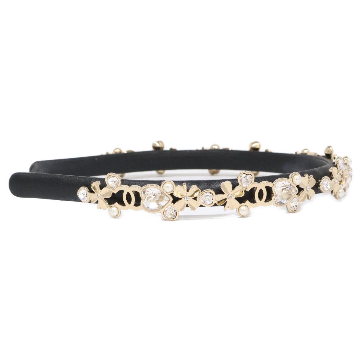 Chanel CC Logo Pearl & Clover Heart Visual Headband Head — view 5