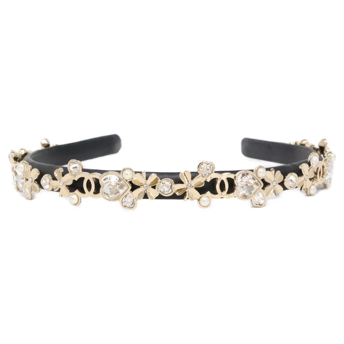 Chanel CC Logo Pearl & Clover Heart Visual Headband Head — view 2