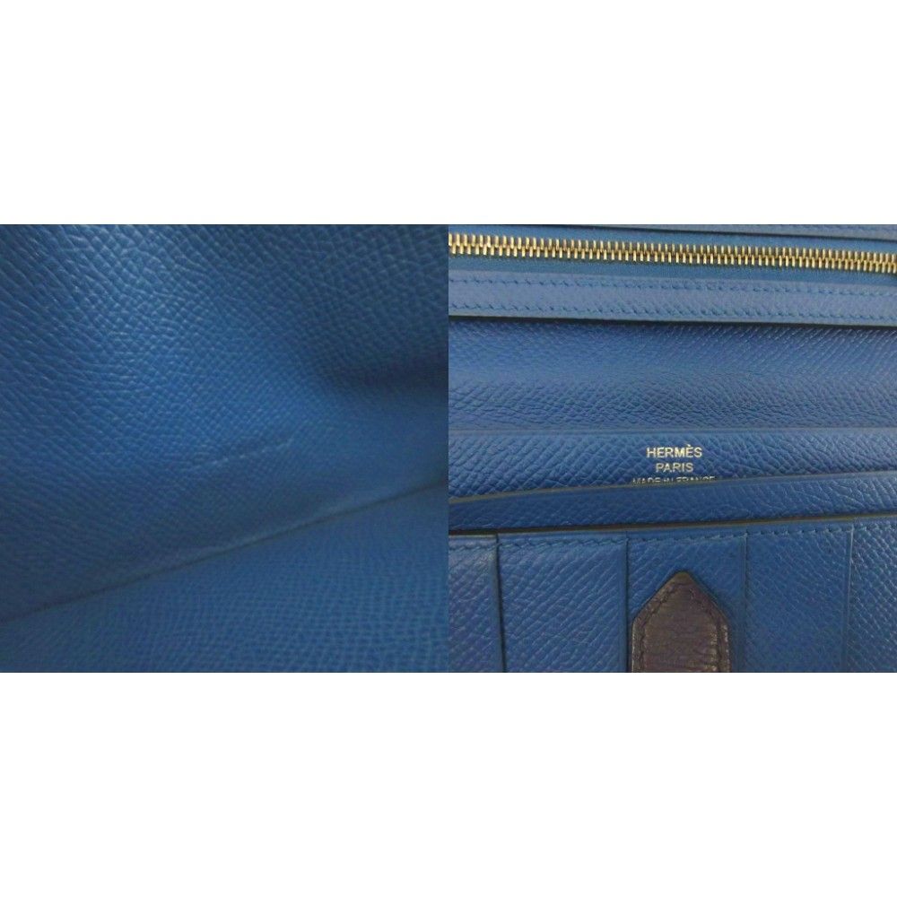 Hermes Bearn Souffle Verso by Color Logo Wallet Leather Blue — view 7