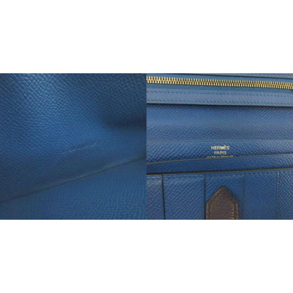 Hermes Bearn Souffle Verso by Color Logo Wallet Leather Blue — view 7