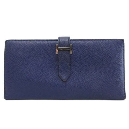 Hermes Bearn Souffle Verso by Color Logo Wallet Leather Blue