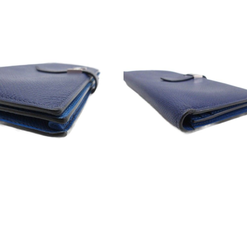 Hermes Bearn Souffle Verso by Color Logo Wallet Leather Blue — view 5