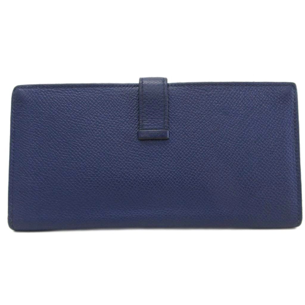 Hermes Bearn Souffle Verso by Color Logo Wallet Leather Blue — view 2
